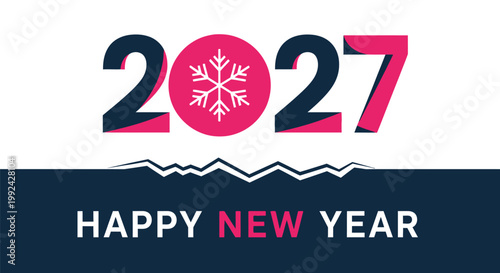 Wallpaper Mural Numbers 2027 feature a white snowflake icon within a bold pink circle to signify the winter season and the start of a new calendar year. Torontodigital.ca