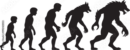 Silhouette evolution from man to werewolf with sharp teeth and claws human desi. black icon drawing vector