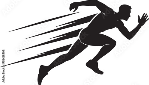 Black silhouette of a runner in motion with speed lines running de. black icon drawing vector