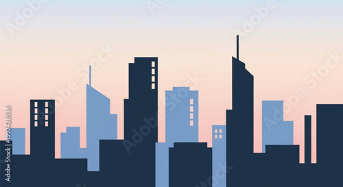 City skyline at sunset silhouette illustration.