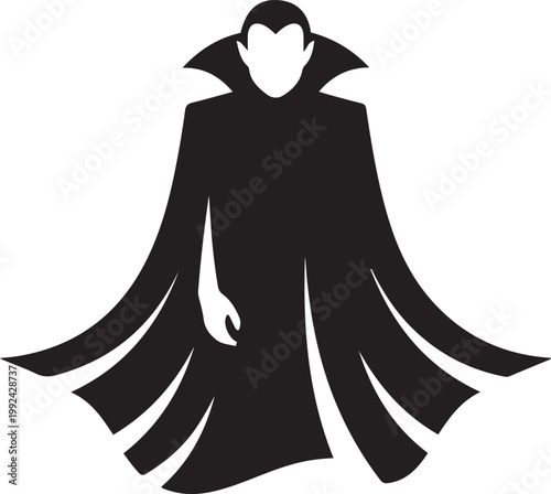 Black silhouette of a vampire with a cape and pointed collar. black icon drawing vector
