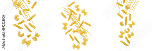 Obraz na płótnie Various Dry Pasta Shapes - Collection of Macaroni, Penne, and Bowtie Pasta for I