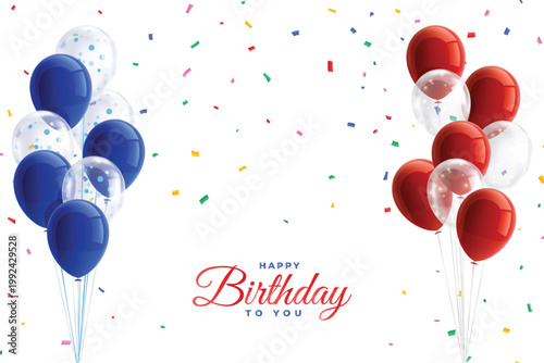 Happy birthday background with red blue balloons