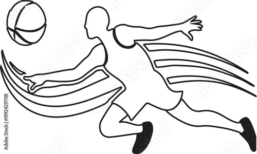 Basketball player dribbling with dynamic motion lines vector illustration