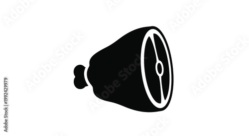 Simple black silhouette of a classic cowbell with a visible striker