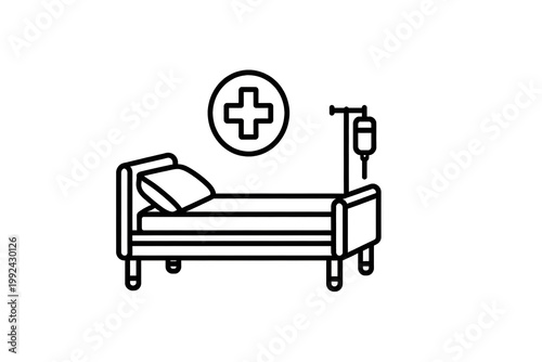 Maximal Bed line icon, clean black outline, uniform stroke, centered, isolated on white background, modern healthcare symbol, vector style, high contrast, no text