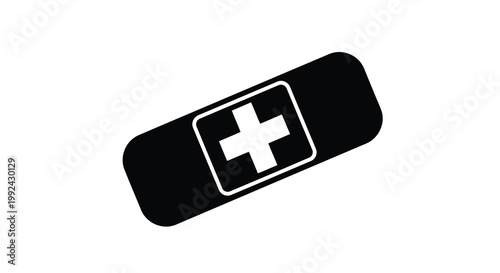 Simple black adhesive bandage with a white medical cross symbol