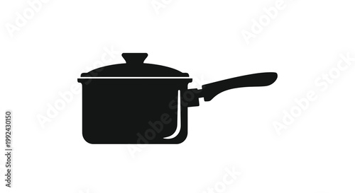 Simple black silhouette of a saucepan with a lid and handle
