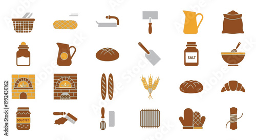 Collection of vintage baking and kitchen essentials icons Vector