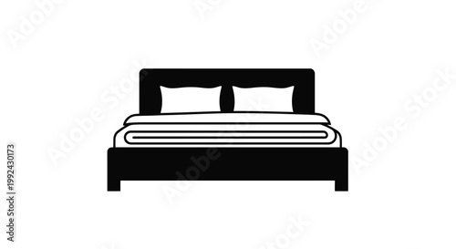 Simple black and white illustration of a double bed with pillows