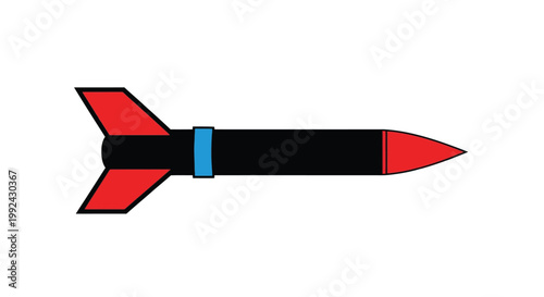 Simple illustration of a red and black rocket ship in profile view
