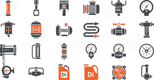 Collection of automotive and mechanical fluid system icons and tools Vector