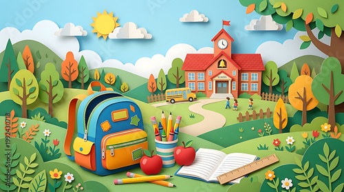 Creative Back to School Classroom Scene with Modern Learning Environment Illustration