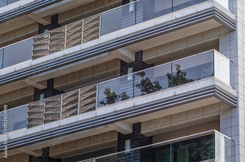 Gold and Glass Reflections on a High Rise Building.