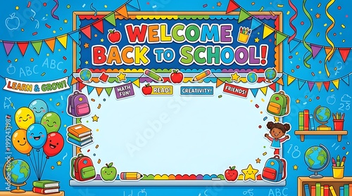 Creative Back to School Classroom Scene with Modern Learning Environment Illustration
