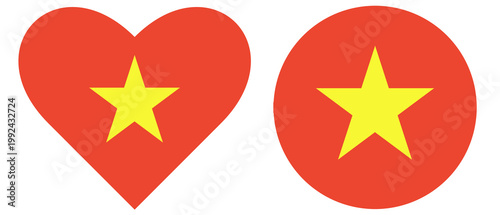 Flag of Vietnam in heart shape, love symbol and round flag of Vietnam isolated in circle shape set.