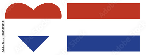 Flag of Netherlands isolated in heart shape and rectangular flag of Netherlands isolated set.