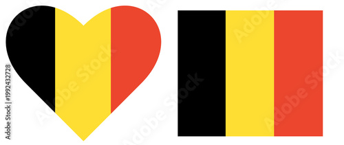 Flag of Belgium isolated in heart shape and rectangular flag set, collection.