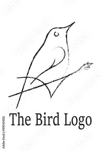 Minimalist Bird Line Art Logo - Elegant Hand Drawn Sparrow Icon