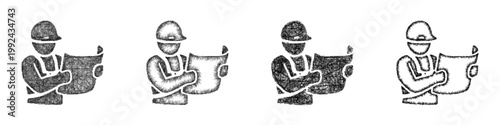 Sketch ironworker blueprint icon design set