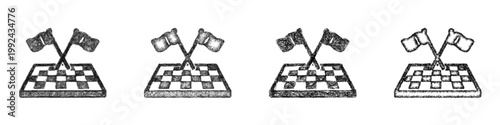 Sketch chess tournament icon design set