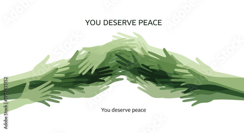 Green hands forming a bridge, peace message, unity illustration, vector graphic