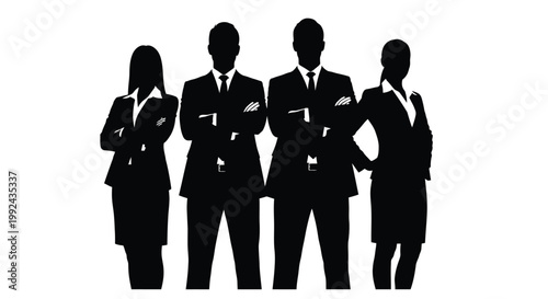 Silhouettes of four business professionals standing with arms crossed