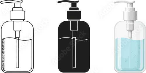 Set of hand sanitizer dispenser icons clean and simple vector illustrations for hygiene and health concepts isolated on white