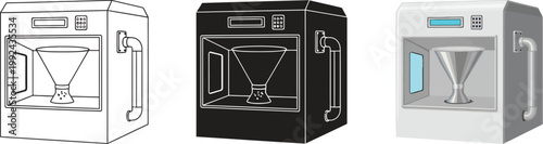 Collection of 3D printer icons line art and flat design for technology and manufacturing concepts isolated on white