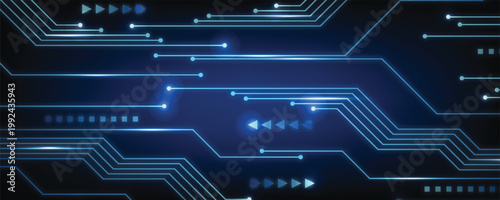 Blue glowing lines with glitter light effect on dark background. High speed internet technology concept or fast wireless data transmission. modern internet network connection technology background