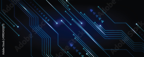 Blue glowing lines with glitter light effect on dark background. High speed internet technology concept or fast wireless data transmission. modern internet network connection technology background