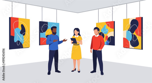 People viewing art in a gallery.