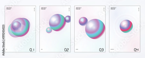 Abstract turquoise gradient sphere poster set translucent futuristic background vector template for modern wall art print cover and social media design