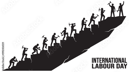 International Labour Day Workers Climbing Steps Silhouette Representing Labour Solidarity And Progress
