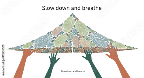 Mindfulness, meditation, puzzle, hands holding, calming atmosphere, relaxation, vector illustration