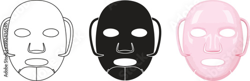 Collection of facial sheet mask icons representing skincare and beauty treatments isolated on white background