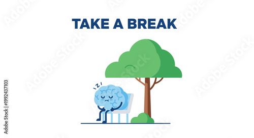 Relaxation, break, and rest icons, Take a break concept, vector illustration, blue brain character