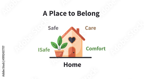 Home sweet home, comfort, safety, care, vector illustration, house, plant