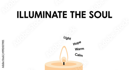 Candle flame icon, illuminate soul concept, warm light symbol, hope and calm vector