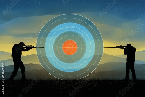Target Shooting Practice With Two Individuals Focused on Aiming at the Center of the Target