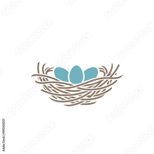 Bird Nest with Three Blue Eggs