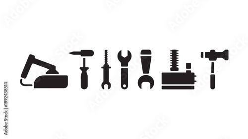 Tools Silhouette Icons Set Repair Construction DIY Equipment Vector Illustration