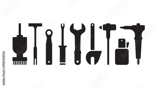 Tools Silhouette Icons Set Industrial Workshop Repair Construction Vector Illustration
