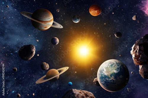 Exploration of Planets and Celestial Bodies in a Vast Space Scene