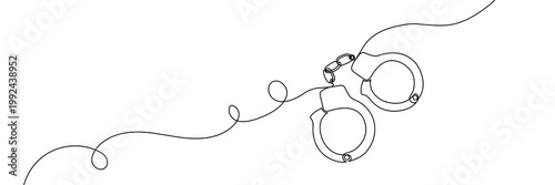 Continuous one line handcuff handcuffs crime criminal drawing police single. Handcuff one line art justice hand jail handcuffed arrest stroke prisoner law lawyer prison person vector illustration.