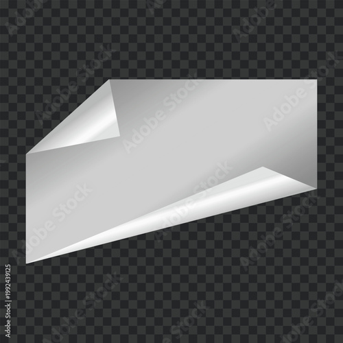 Realistic silver metallic page curl with folded corners on transparent background