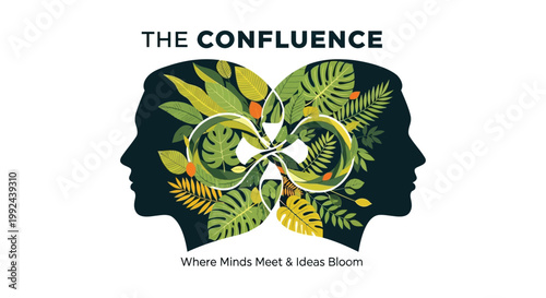 Brainstorming concept, creative minds meet, green leaves logo, business innovation