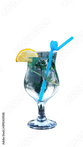 blue cocktail with lime