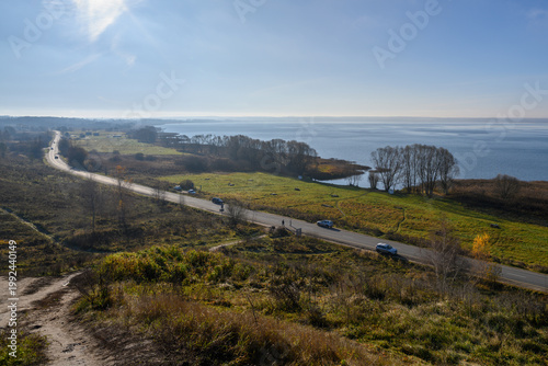 Scenic view of the shore and road near Pereslavl-Zalessky on a sunny day