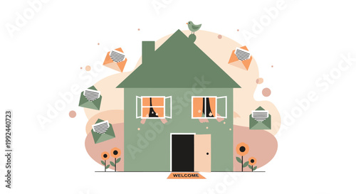 Green house, home illustration, finance concept, money around house, vector